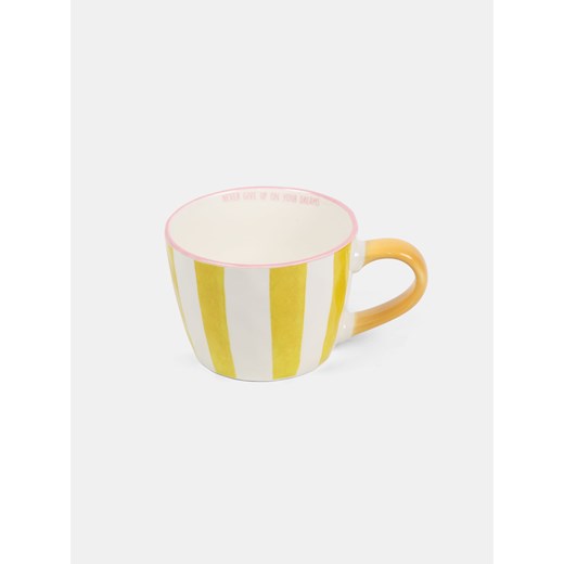 Sinsay - Kubek z uchem w paski NEVER GIVE UP ON YOUR DREAMS - żółty Sinsay One Size Sinsay