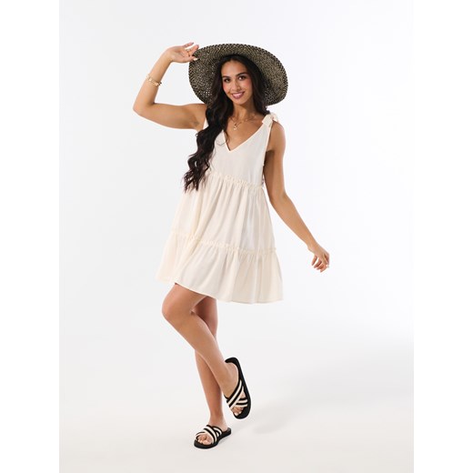 Sinsay - Sukienka mini na ramiączkach z domieszką lnu - kremowy Sinsay XXL Sinsay
