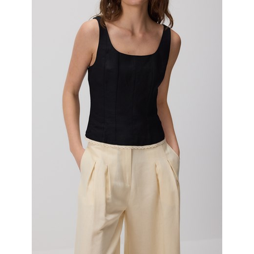 Reserved - Top z lnem - czarny ze sklepu Reserved w kategorii Bluzki damskie - zdjęcie 183849242
