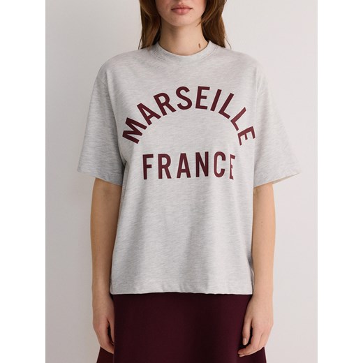 Reserved - T-shirt oversize z nadrukiem - jasnoszary ze sklepu Reserved w kategorii Bluzki damskie - zdjęcie 183849314