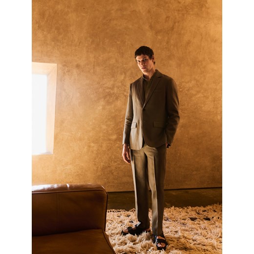 Reserved - Lniane spodnie regular fit - zielony ze sklepu Reserved w kategorii Spodnie męskie - zdjęcie 183850310