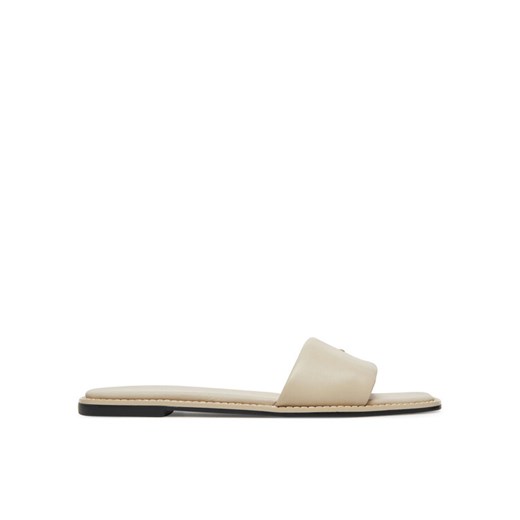 Klapki Calvin Klein Flat Sandal Square Hf Lth HW0HW02652 Beżowy ze sklepu eobuwie.pl w kategorii Klapki damskie - zdjęcie 183851424