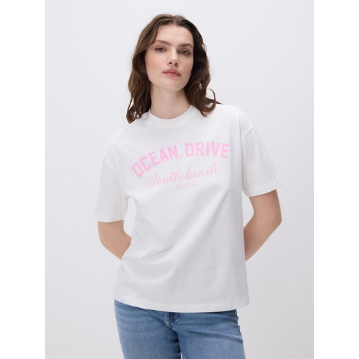 Reserved - T-shirt z nadrukiem - złamana biel ze sklepu Reserved w kategorii Bluzki damskie - zdjęcie 183853652