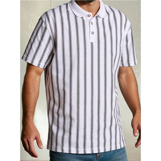 Sinsay - Bawełniana koszulka polo w paski - kremowy ze sklepu Sinsay w kategorii T-shirty męskie - zdjęcie 183855073