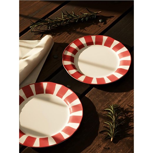 Sinsay - Talerz w paski 2 pack - czerwony ze sklepu Sinsay w kategorii Talerze - zdjęcie 183855174