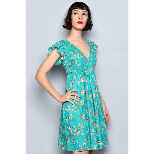 Sukienka niebieska H.H.G. z dekoltem w serek wiosenna z krótkim rękawem mini 