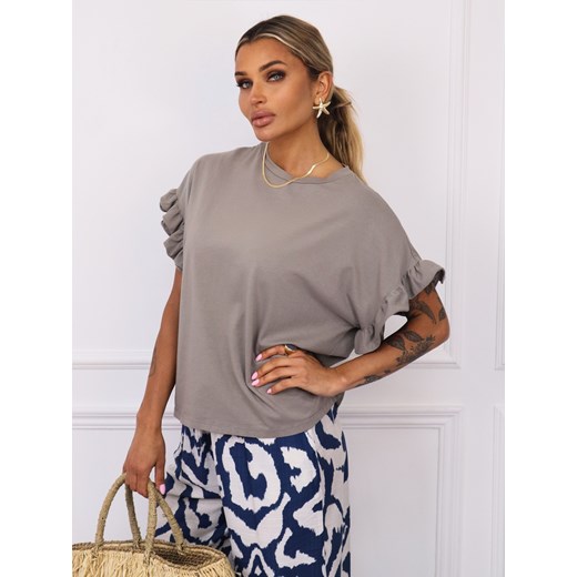 T-SHIRT OVERSIZE Z FALBANAMI NA RĘKAWACH- FANGO ze sklepu olika.com.pl w kategorii Bluzki damskie - zdjęcie 183858442