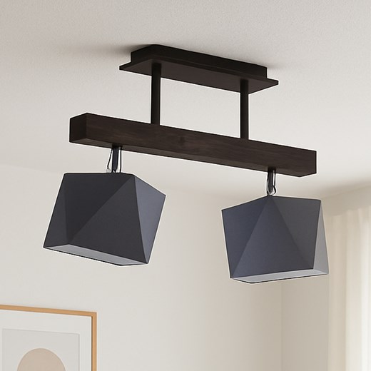 Skandynawska lampa sufitowa na drewnianej belce ASTIR 2-płomienna w kolorze czarnym ze sklepu Lysne w kategorii Lampy sufitowe - zdjęcie 183859330