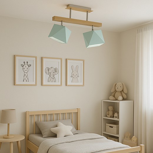 Drewniana lampa sufitowa do pokoju dziecięcego z regulacją ASTIR w kolorze miętowym ze sklepu Lysne w kategorii Lampy wiszące - zdjęcie 183859350