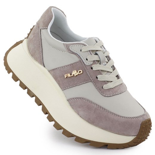 Skórzane buty sportowe na grubej platformie beżowe Filippo DP6785 beżowy ze sklepu ButyModne.pl w kategorii Buty sportowe damskie - zdjęcie 183860781
