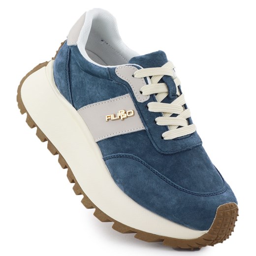 Skórzane buty na grubej platformie niebieskie Filippo DP6785 ze sklepu ButyModne.pl w kategorii Buty sportowe damskie - zdjęcie 183860782