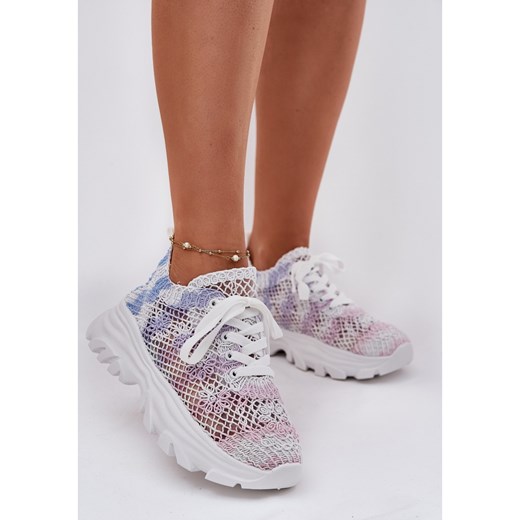 Sneakersy Damskie Z Szydełkową Cholewką Multikolor wielokolorowe ze sklepu ButyModne.pl w kategorii Buty sportowe damskie - zdjęcie 183860792