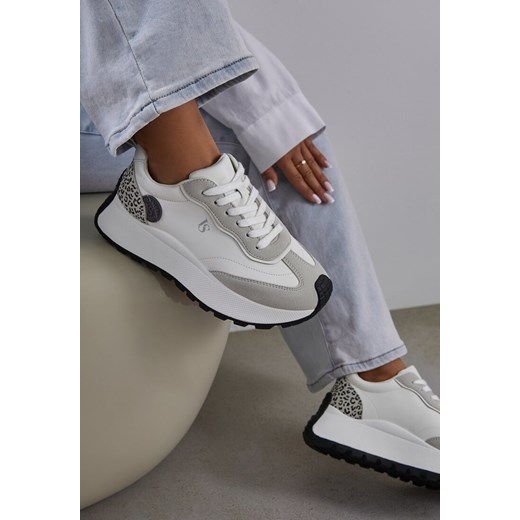 Białe Sneakersy Vices na Platformie Ozdobione Naszywką i Panterką Selothiel ze sklepu renee.pl w kategorii Buty sportowe damskie - zdjęcie 183869684