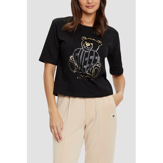 GUESS Czarny t-shirt damski Bear Boxy, Rozmiar XS ze sklepu outfit.pl w kategorii Bluzki damskie - zdjęcie 183872414