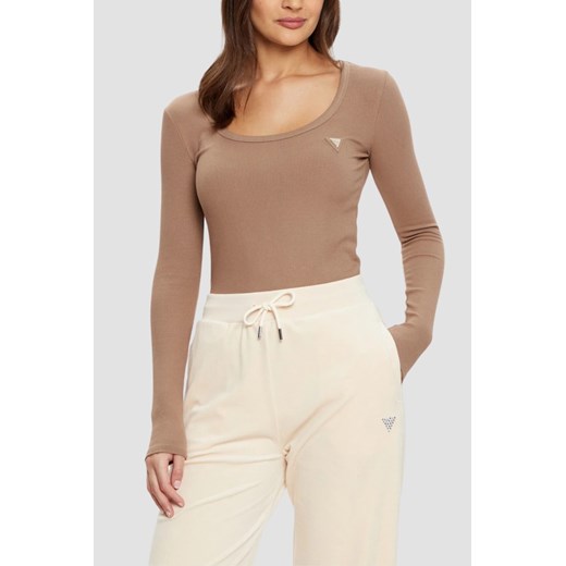 GUESS Brązowy damski longsleeve Colette, Rozmiar XS ze sklepu outfit.pl w kategorii Bluzki damskie - zdjęcie 183872440