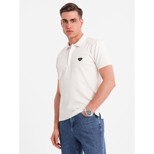 Męska koszulka polo z dekoltem na zamek - biała V1 OM-POSS-0148 ze sklepu ombre w kategorii T-shirty męskie - zdjęcie 183875942
