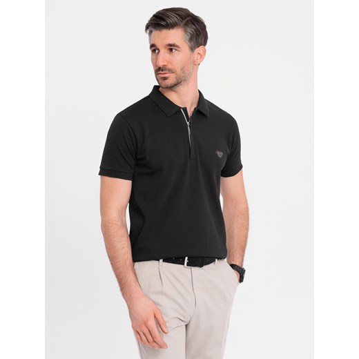 Koszulka męska polo z dekoltem na zamek - czarna V6 OM-POSS-0148 ze sklepu ombre w kategorii T-shirty męskie - zdjęcie 183875970