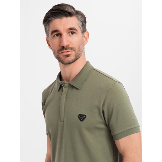Męska koszulka polo z dekoltem na zamek - oliwkowa V5 OM-POSS-0148 ze sklepu ombre w kategorii T-shirty męskie - zdjęcie 183876064