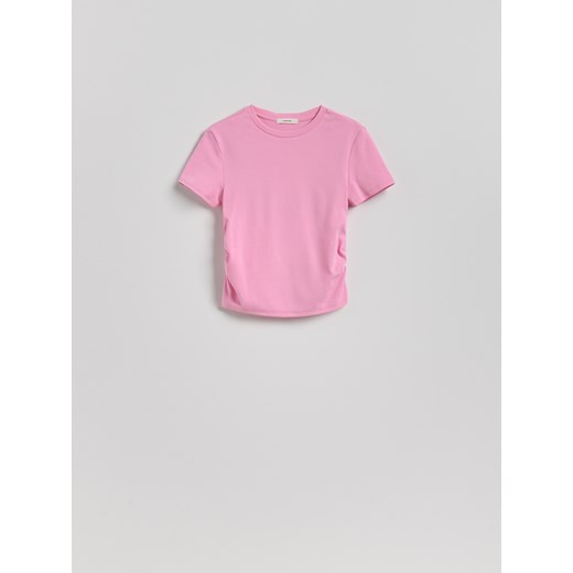 Reserved - T-shirt z marszczeniem - pastelowy róż Reserved XL Reserved