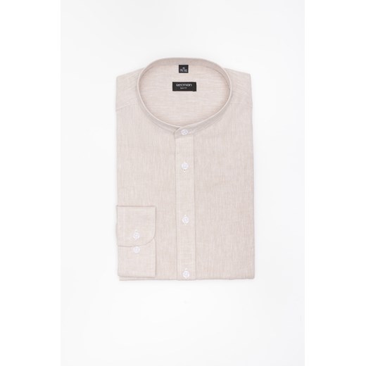 KOSZULA FORMENTO 3289D DŁUGI RĘKAW SLIM FIT BEŻOWA Z LNEM ze sklepu Recman w kategorii Koszule męskie - zdjęcie 183879950