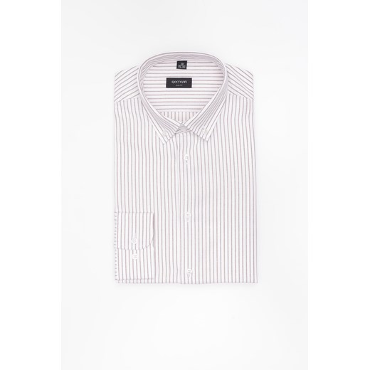 KOSZULA COFINO 3293T DŁUGI RĘKAW SLIM FIT BEŻOWA Z BAWEŁNĄ ze sklepu Recman w kategorii Koszule męskie - zdjęcie 183879962