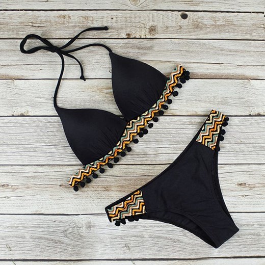 Bikini kąpielowe z ozdobnymi frędzlami - Żółty / S ze sklepu Valetta.pl w kategorii Stroje kąpielowe - zdjęcie 183880500