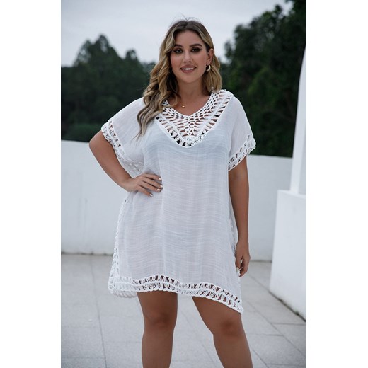 Suknia plażowa plus size z wiązaniem na szyi - Biały / XL ze sklepu Valetta.pl w kategorii Sukienki - zdjęcie 183881471