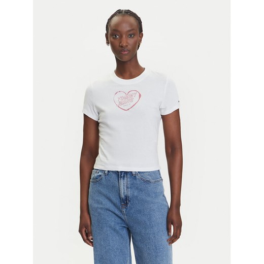 Tommy Jeans T-Shirt Heart DW0DW21390 Biały Slim Fit ze sklepu MODIVO w kategorii Bluzki damskie - zdjęcie 183885432