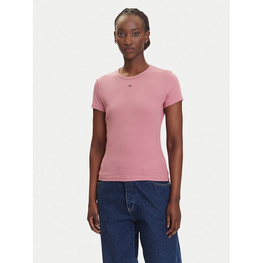 Tommy Jeans T-Shirt Essential DW0DW17383 Różowy Slim Fit ze sklepu MODIVO w kategorii Bluzki damskie - zdjęcie 183885511