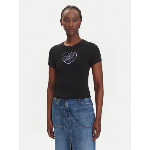 Tommy Jeans T-Shirt Heart DW0DW21390 Czarny Slim Fit ze sklepu MODIVO w kategorii Bluzki damskie - zdjęcie 183885512
