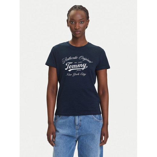 Tommy Jeans T-Shirt Essential DW0DW21404 Granatowy Regular Fit ze sklepu MODIVO w kategorii Bluzki damskie - zdjęcie 183885553