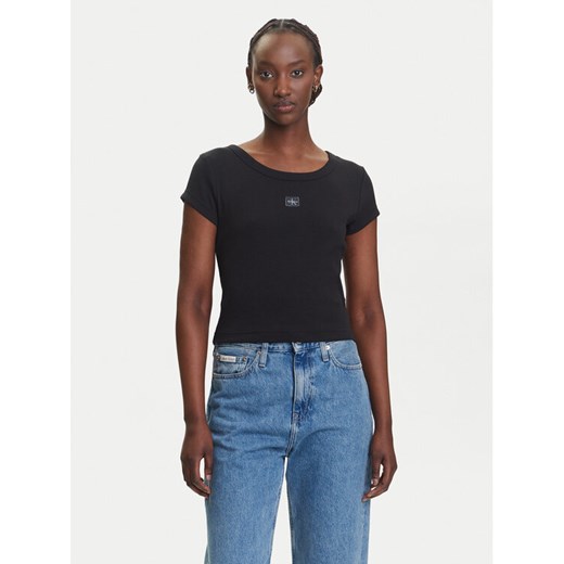 Calvin Klein Jeans T-Shirt LV047C200G Czarny Slim Fit ze sklepu MODIVO w kategorii Bluzki damskie - zdjęcie 183885584