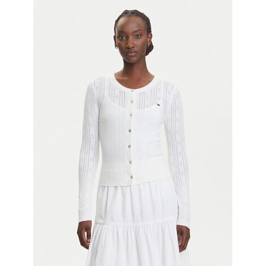 Tommy Jeans Kardigan Pointelle DW0DW20966 Biały Regular Fit ze sklepu MODIVO w kategorii Swetry damskie - zdjęcie 183885591