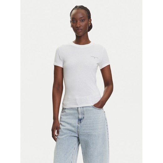 Tommy Jeans T-Shirt Linear DW0DW21164 Écru Slim Fit ze sklepu MODIVO w kategorii Bluzki damskie - zdjęcie 183885642