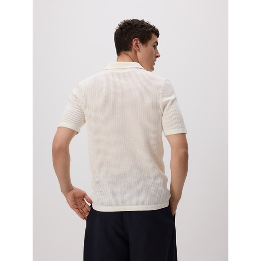 Reserved - Ażurowy sweter polo - złamana biel Reserved L Reserved