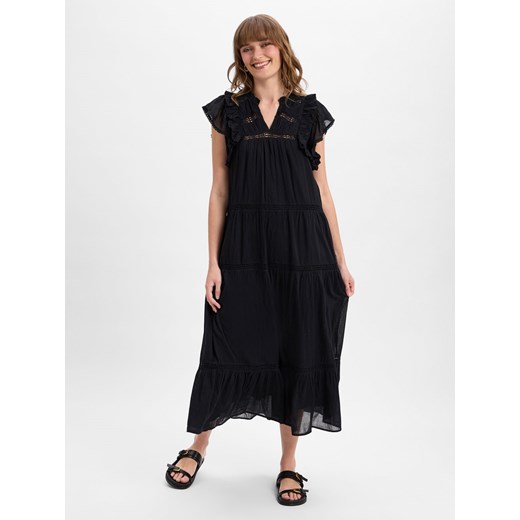 Neo Noir Damska sukienka casual - Ankita S Voile Kobiety Bawełna czarny jednolity ze sklepu vangraaf w kategorii Sukienki - zdjęcie 183889464