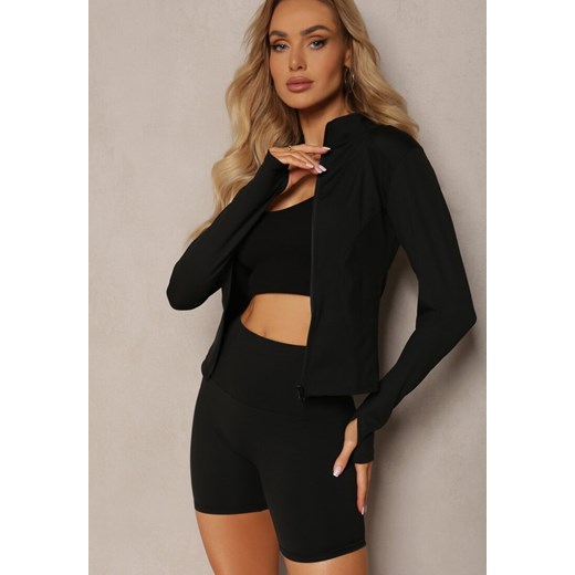 Czarna Dopasowana Bluza w Sportowym Stylu na Suwak Veralia ze sklepu renee.pl w kategorii Bluzy damskie - zdjęcie 183889490