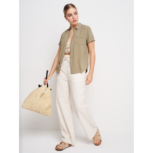 Sinsay - Wiskozowa koszula z krótkim rękawem - zielony Sinsay M Sinsay