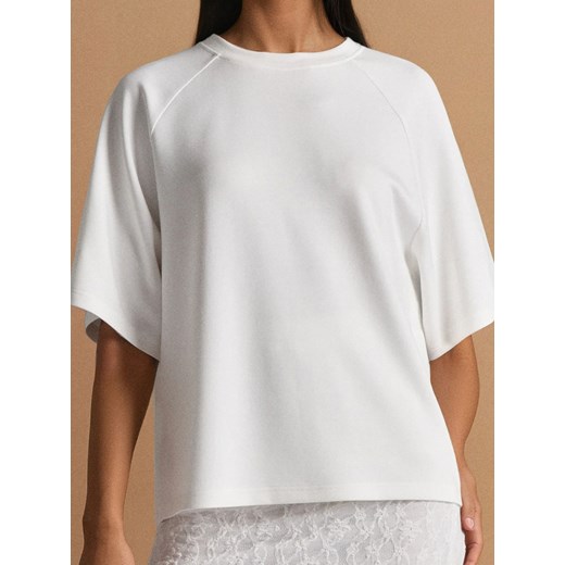 Sinsay - Bluza z domieszką wiskozy - kremowy Sinsay S Sinsay