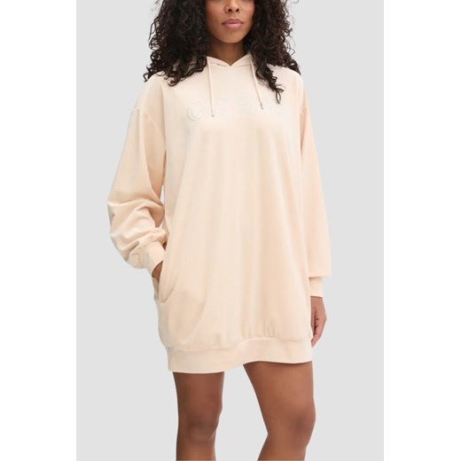 GUESS Beżowa damska długa welurowa bluza Couture, Rozmiar XS ze sklepu outfit.pl w kategorii Bluzy damskie - zdjęcie 183894382