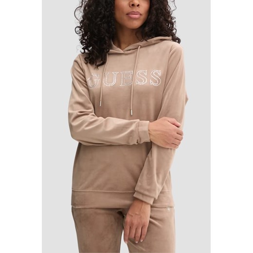 GUESS Brązowa welurowa damska bluza Couture, Rozmiar XS ze sklepu outfit.pl w kategorii Bluzy damskie - zdjęcie 183894390