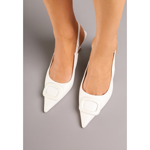 Białe Sandały na Szpilce Kaczuszce Slingback z Geometryczną Aplikacją Melanoriel Renee 37 promocyjna cena renee.pl