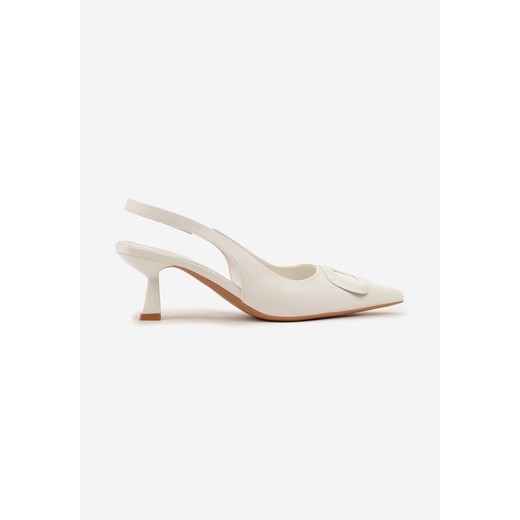 Białe Sandały na Szpilce Kaczuszce Slingback z Geometryczną Aplikacją Melanoriel Renee 40 promocja renee.pl