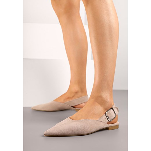Ciemnobeżowe Sandały Vices Typu Slingback z Wkładką ze Skóry Naturalnej Rallora ze sklepu renee.pl w kategorii Balerinki - zdjęcie 183897120