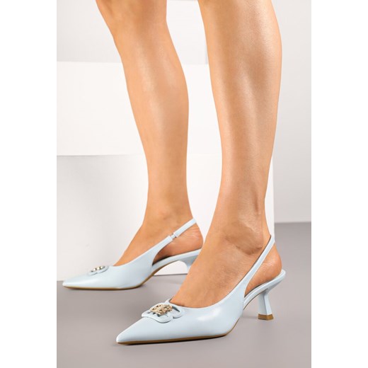 Niebieskie Sandały Vices na Kaczuszce Typu Slingback Ozdobione Metaliczną Aplikacją Lilarunea ze sklepu renee.pl w kategorii Czółenka - zdjęcie 183897222