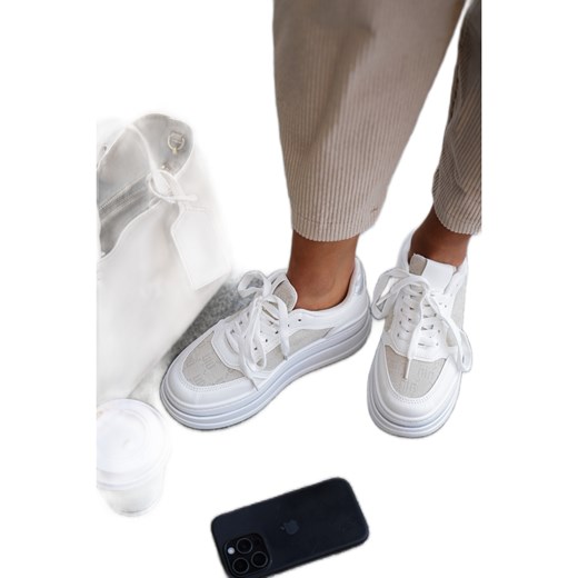 Sneakersy Damskie Ze Wzorem Białe ze sklepu ButyModne.pl w kategorii Buty sportowe damskie - zdjęcie 183903613