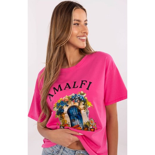 T-shirt damski ciemnoróżowy MI-TS-M3221G.75, Kolor ciemnoróżowy, Rozmiar uniwersalny, ITALY MODA ze sklepu Primodo w kategorii Bluzki damskie - zdjęcie 183905241