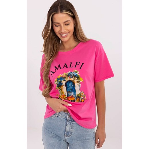 T-shirt damski ciemnoróżowy MI-TS-M3221G.75, Kolor ciemnoróżowy, Rozmiar uniwersalny, ITALY MODA ze sklepu Primodo w kategorii Bluzki damskie - zdjęcie 183905242