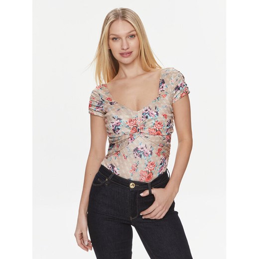 Guess Body Ss Heart Nk Clara W4RP37 KBEM0 Kolorowy Slim Fit ze sklepu MODIVO w kategorii Bluzki damskie - zdjęcie 183910592