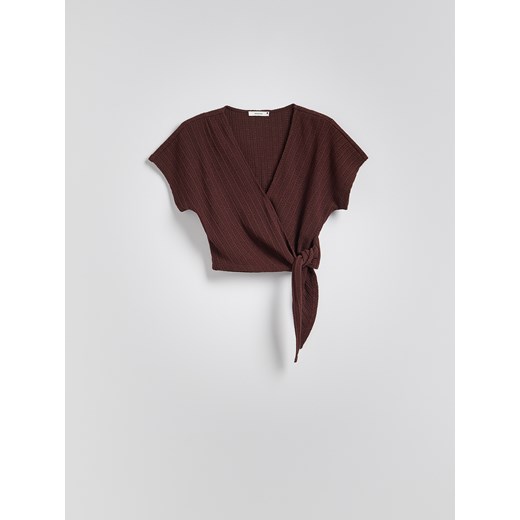 Reserved - Bluzka z wiązaniem - ciemnobrązowy Reserved S Reserved